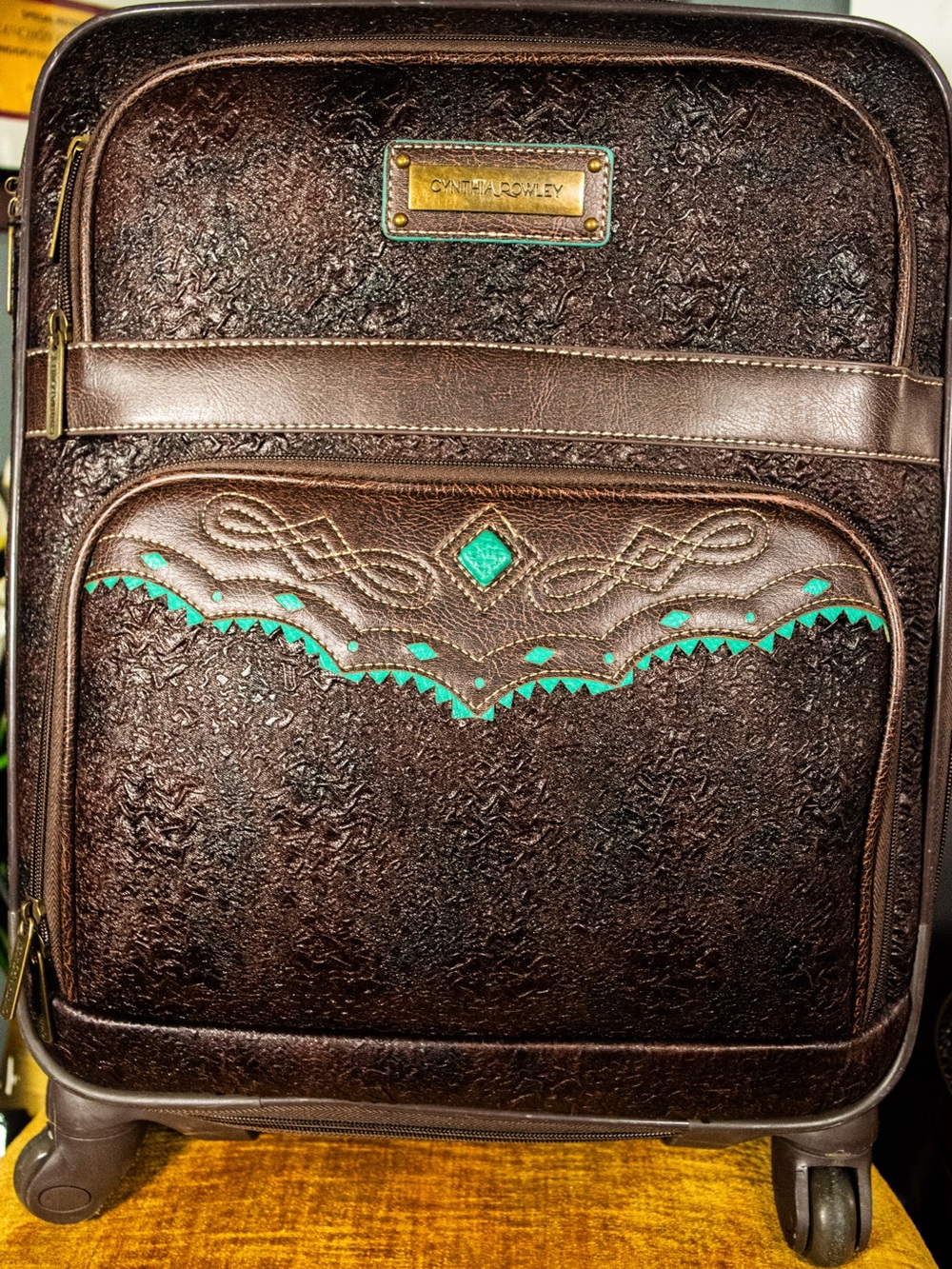 Cynthia Rowley Brown Carry-On Spinner with Teal Accents